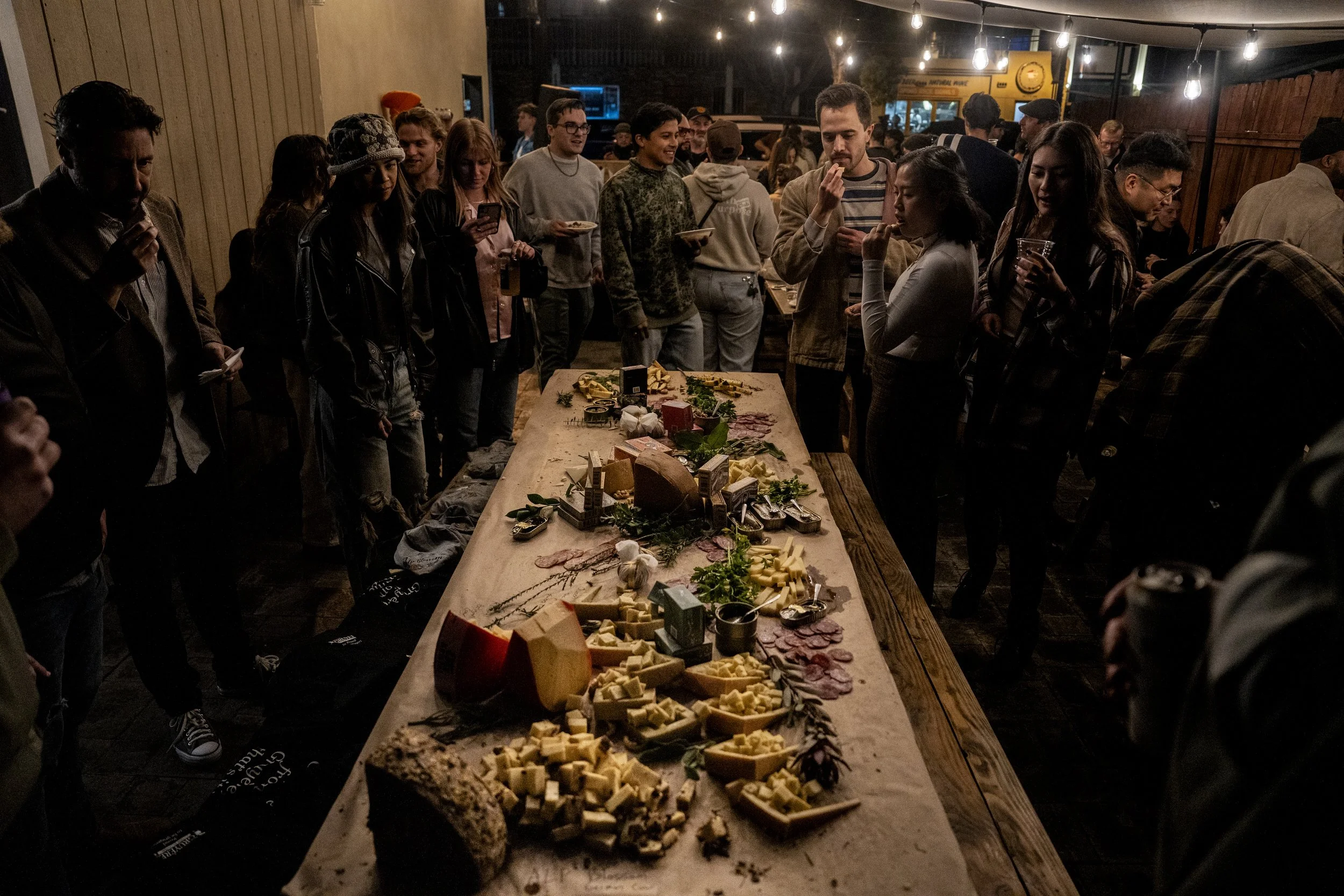 A long cheese and charcuterie table
