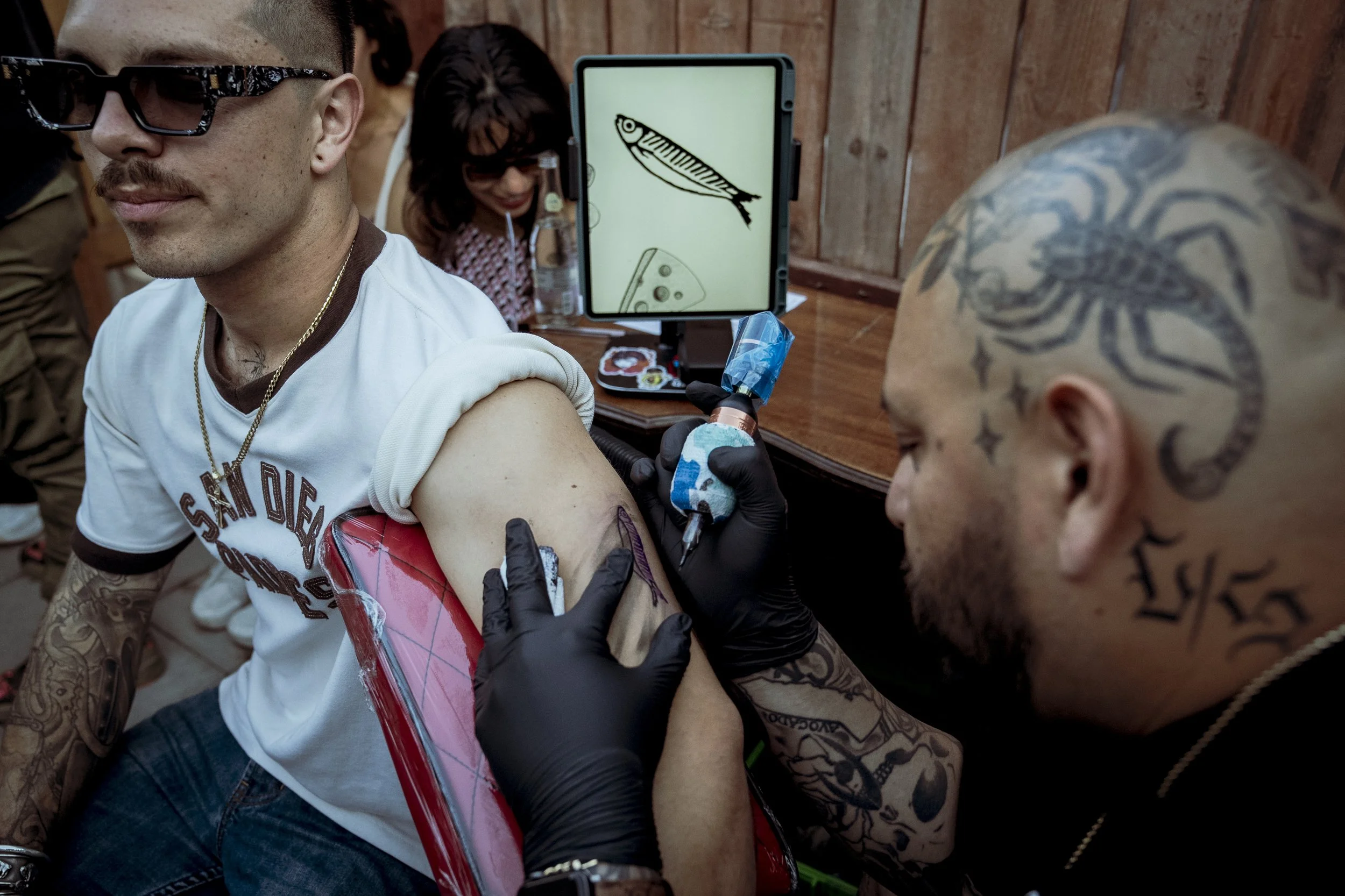 Fish tattoo pop-up in progress