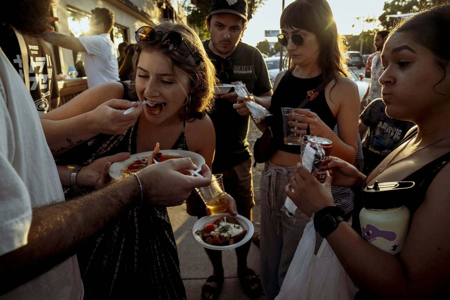 Golden-hour street eating