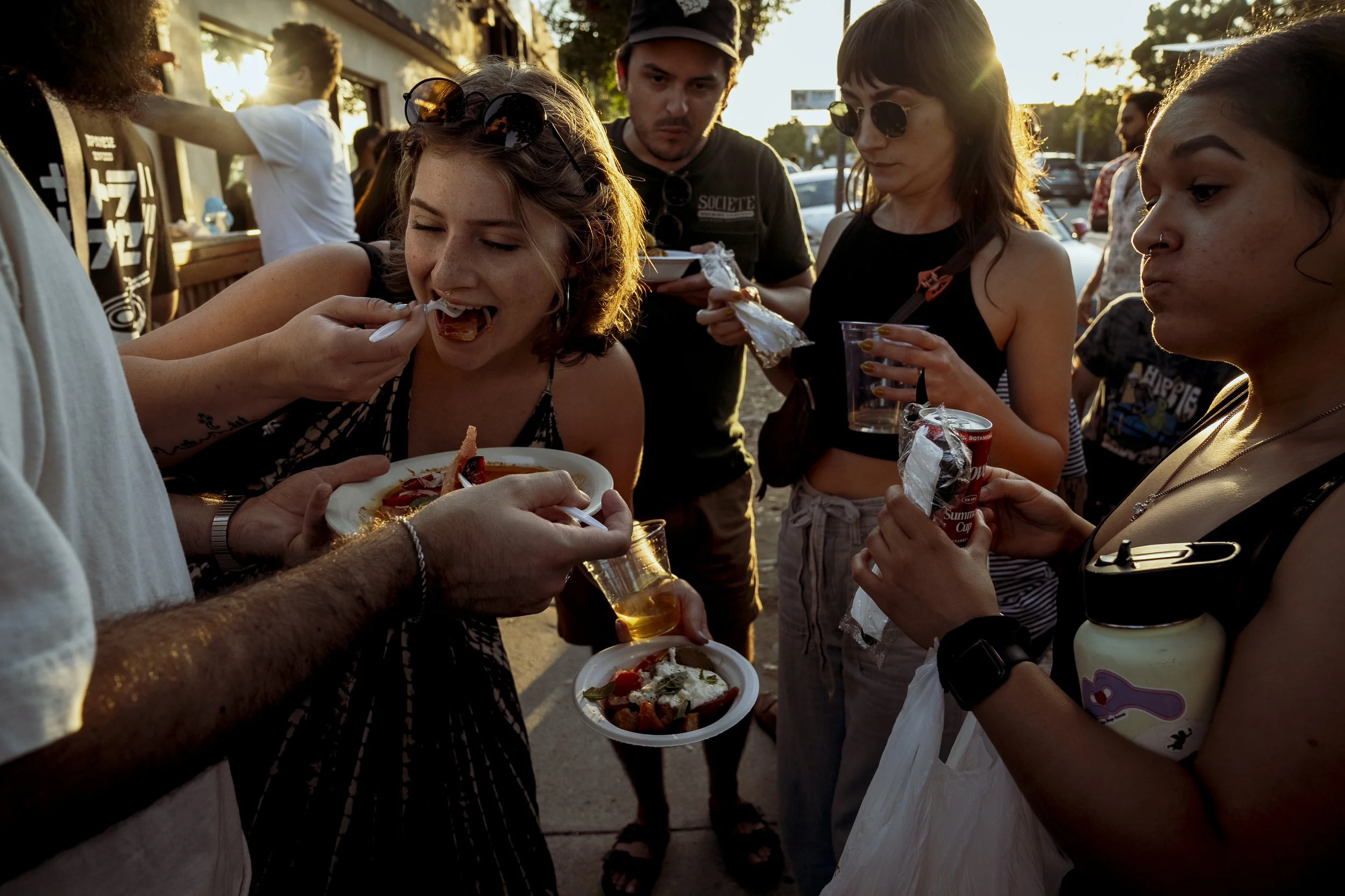 Golden-hour bites on the sidewalk